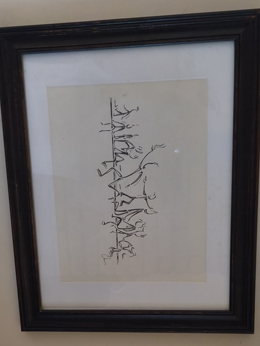 Black Framed Minimalist Line Art Original Drawing- 17x21 Overall Home Art